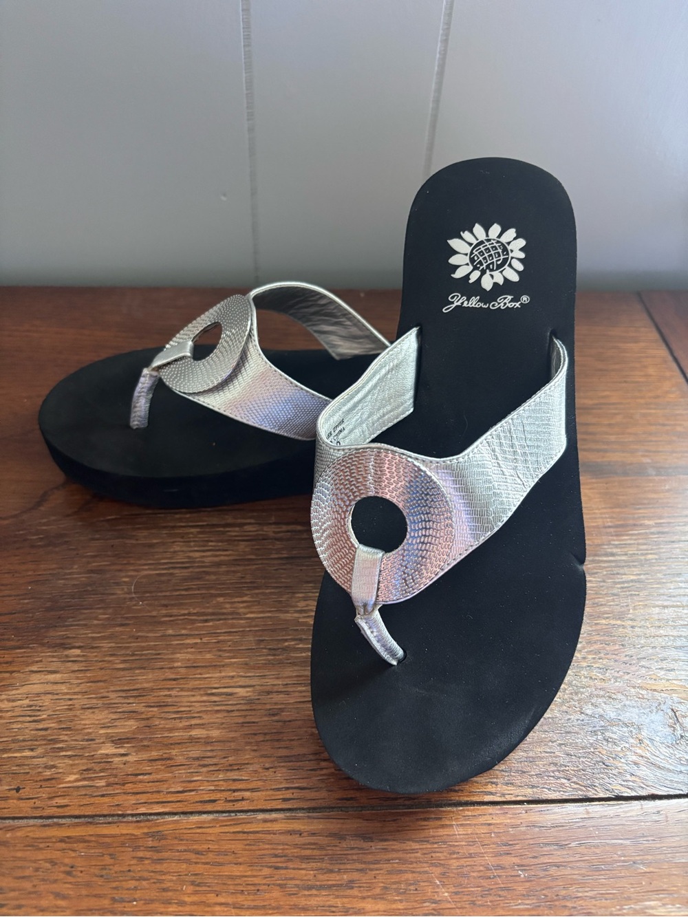 Yellow Box Silver Metallic Circle Thong Sandals for Women